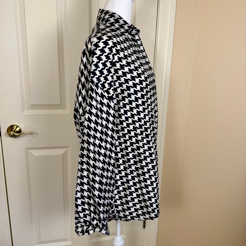 Vintage 100% Silk Express Houndstooth Print Button Down Shirt Oversized 90's M - Picture 5 of 9